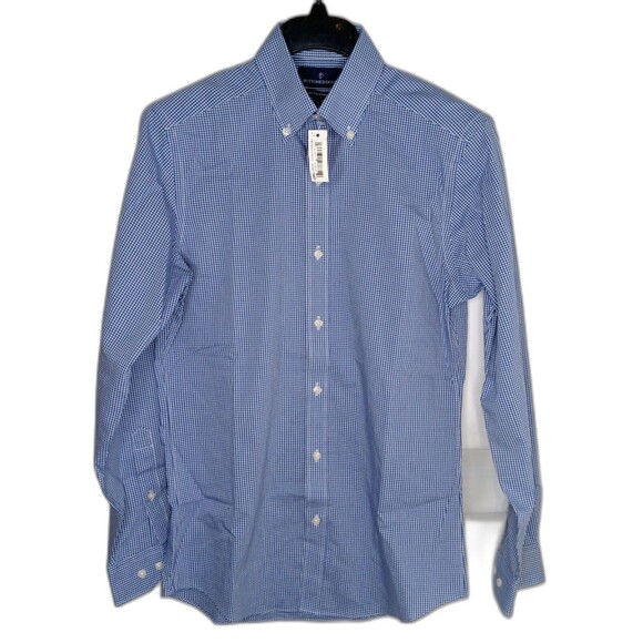 Buttoned Down Men's 33 Tailored Collard Cotton Blue Plaid Business Dress Shirt - Picture 1 of 6